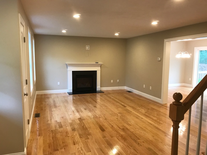 Bright living room with hardwood floors, fireplace, and neutral-colored walls.